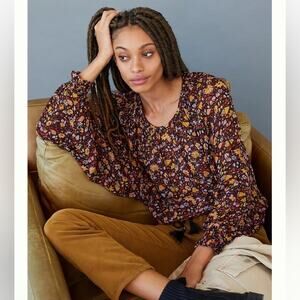 Anthropologie Pauline Balloon Sleeve Floral Blouse Romantic Boho Sz S